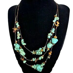 Vintage TURQUOISE 3-strand necklace Tiger Eye genuine Cowboy Native Western GUC